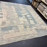 8’4 x 9’9 Moroccan Style Rug Pure Soft Organic Wool Denim Blue, Gray & Ivory Abstract LB33 Linda's Barn