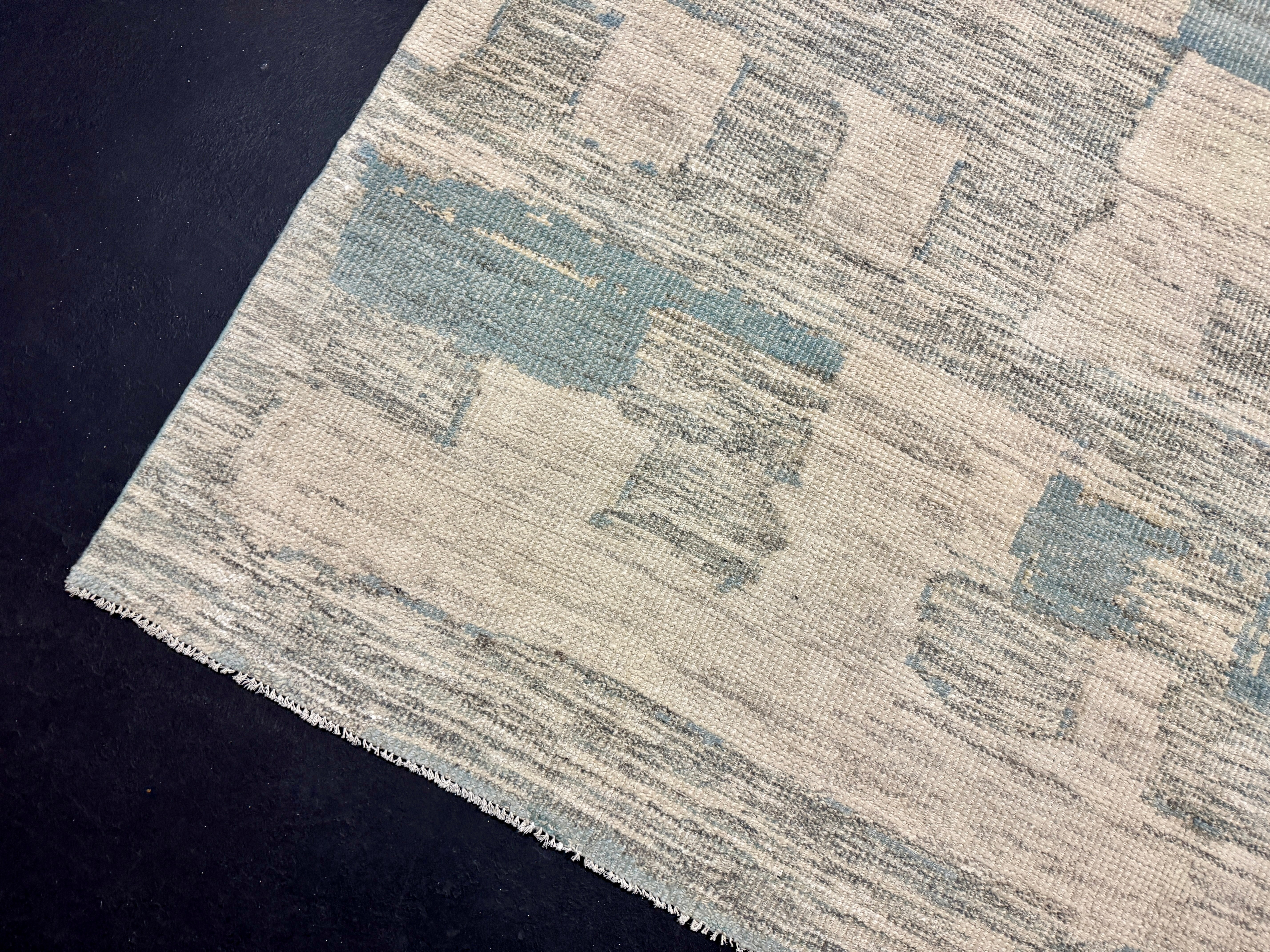 8’4 x 9’9 Moroccan Style Rug Pure Soft Organic Wool Denim Blue, Gray & Ivory Abstract LB33 Linda's Barn
