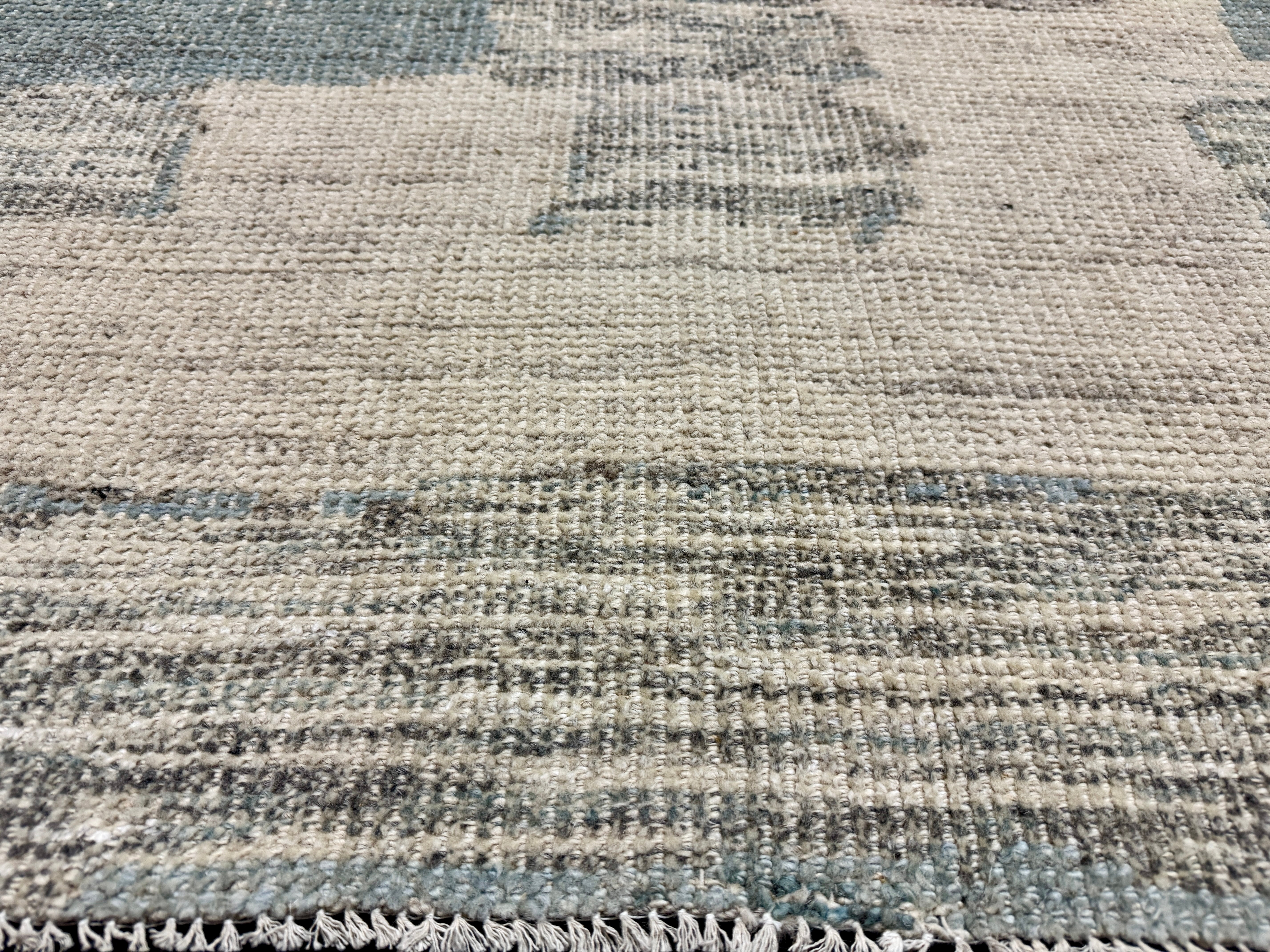 8’4 x 9’9 Moroccan Style Rug Pure Soft Organic Wool Denim Blue, Gray & Ivory Abstract LB33 Linda's Barn