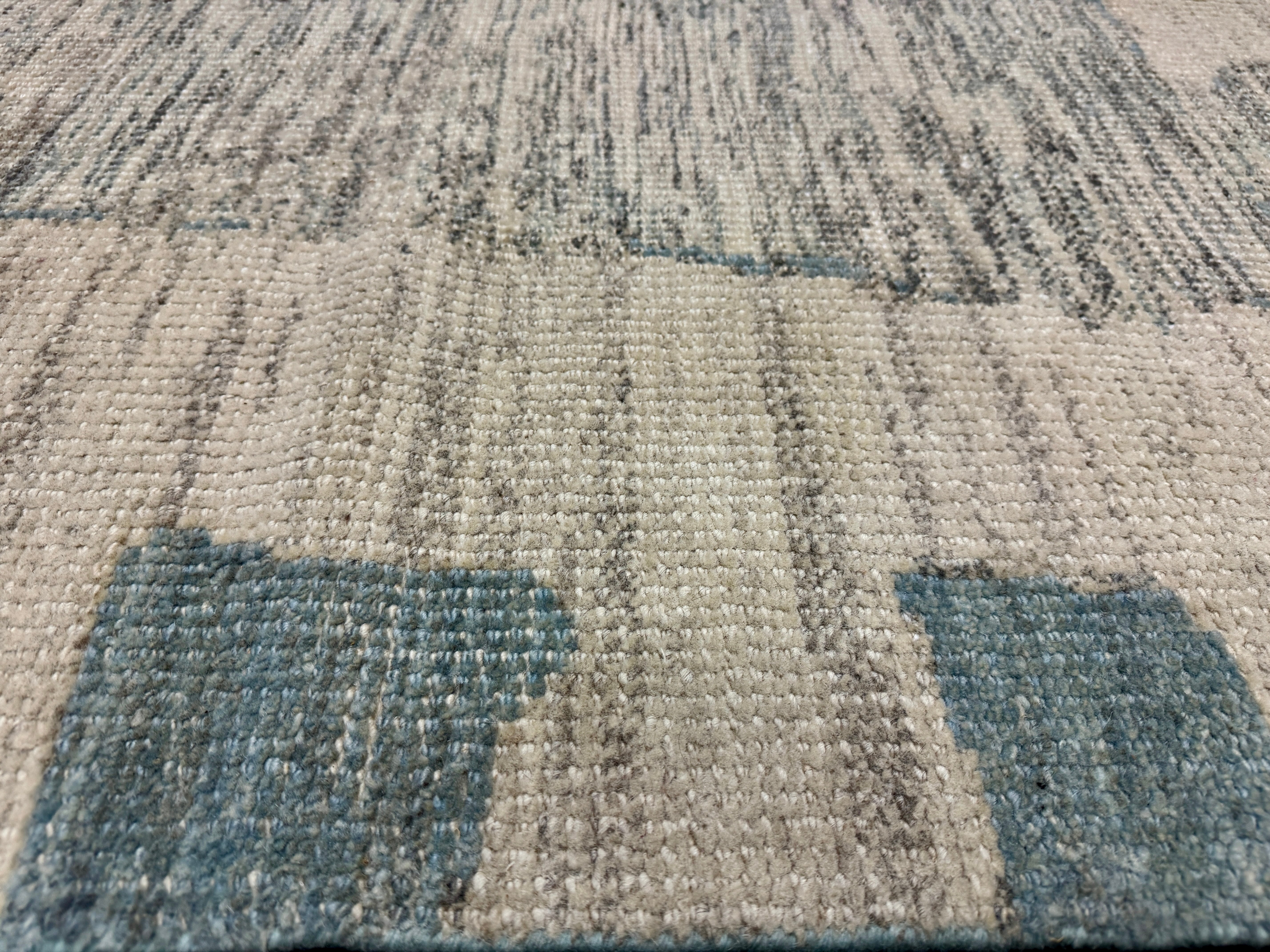 8’4 x 9’9 Moroccan Style Rug Pure Soft Organic Wool Denim Blue, Gray & Ivory Abstract LB33 Linda's Barn