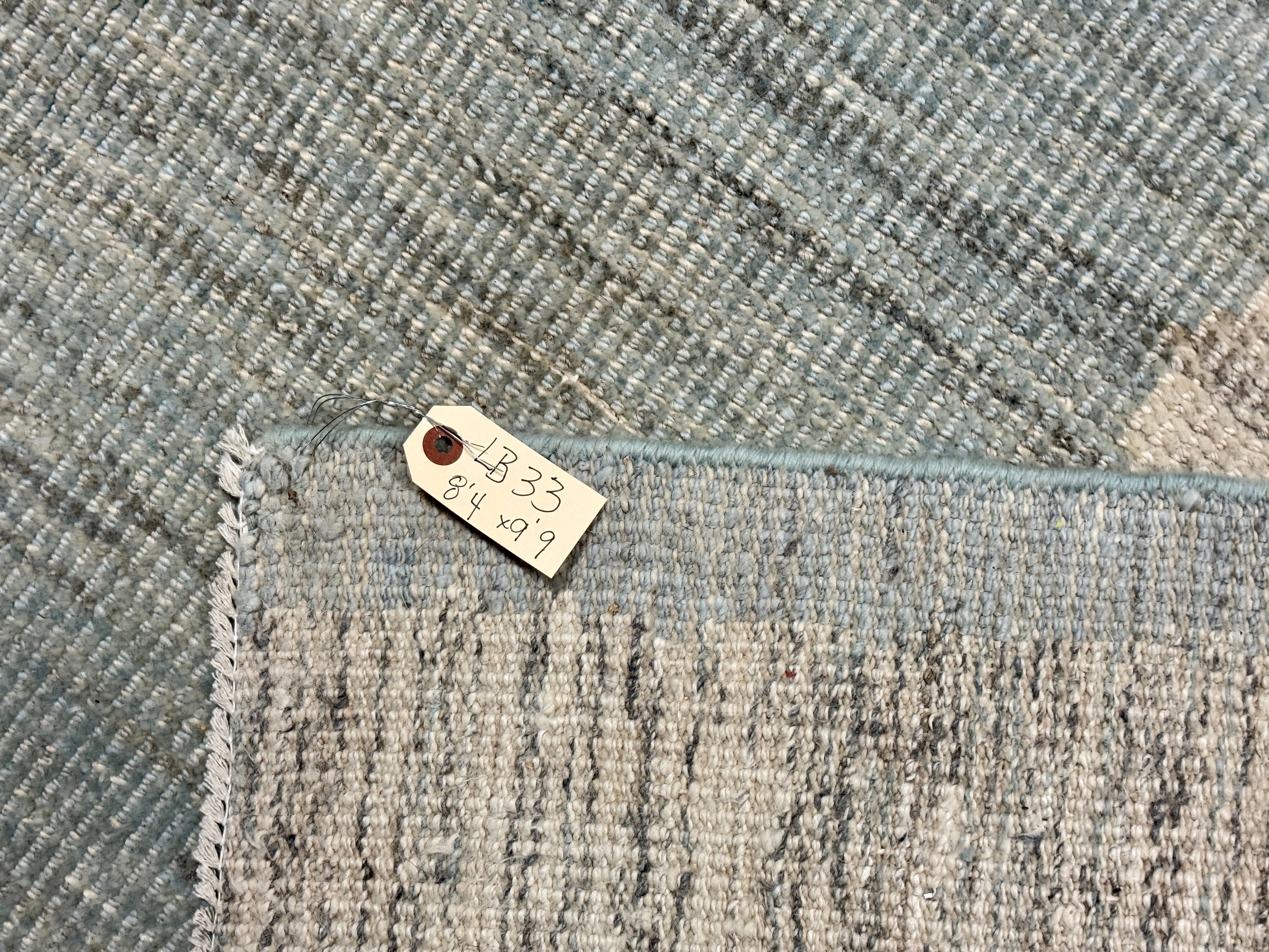 8’4 x 9’9 Moroccan Style Rug Pure Soft Organic Wool Denim Blue, Gray & Ivory Abstract LB33 Linda's Barn