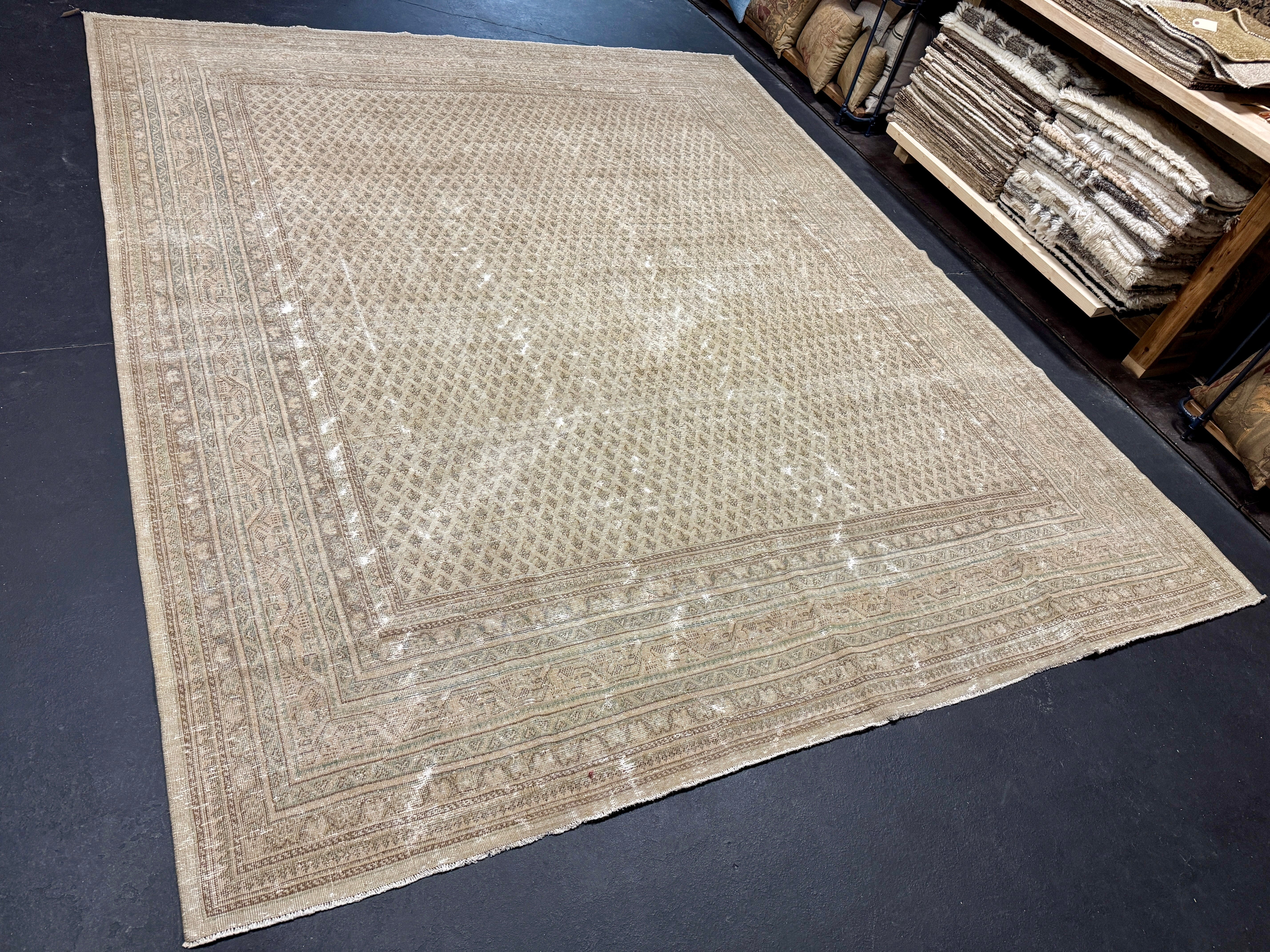9’ x 11’  Classic Vintage Rug Muted Beige, Bronze & Sea Blue 5772 Linda's Barn