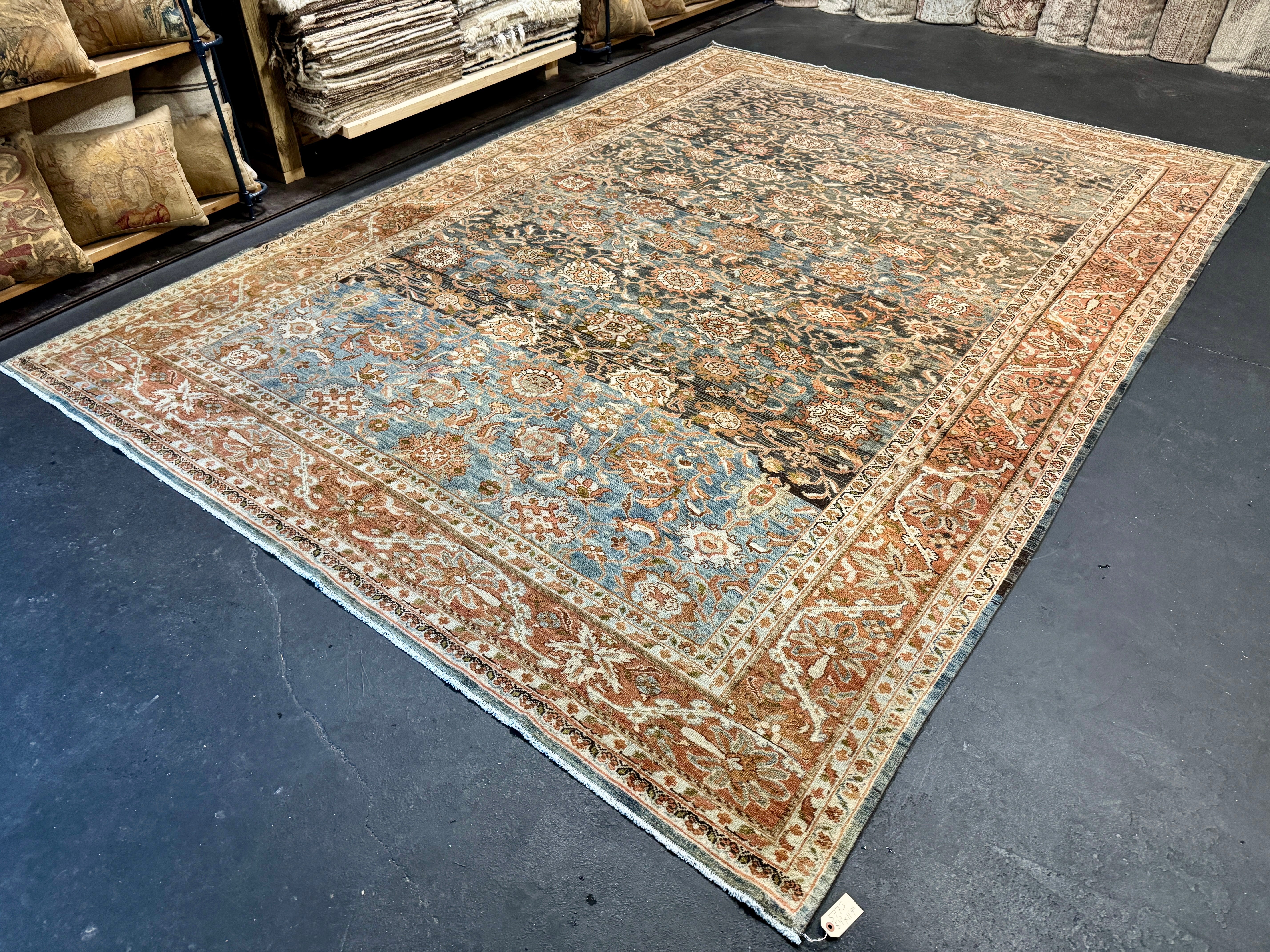 8’4 x 11’9 Classic Antique Carpet Muted Blue, Rust & Beige 5773 Linda's Barn