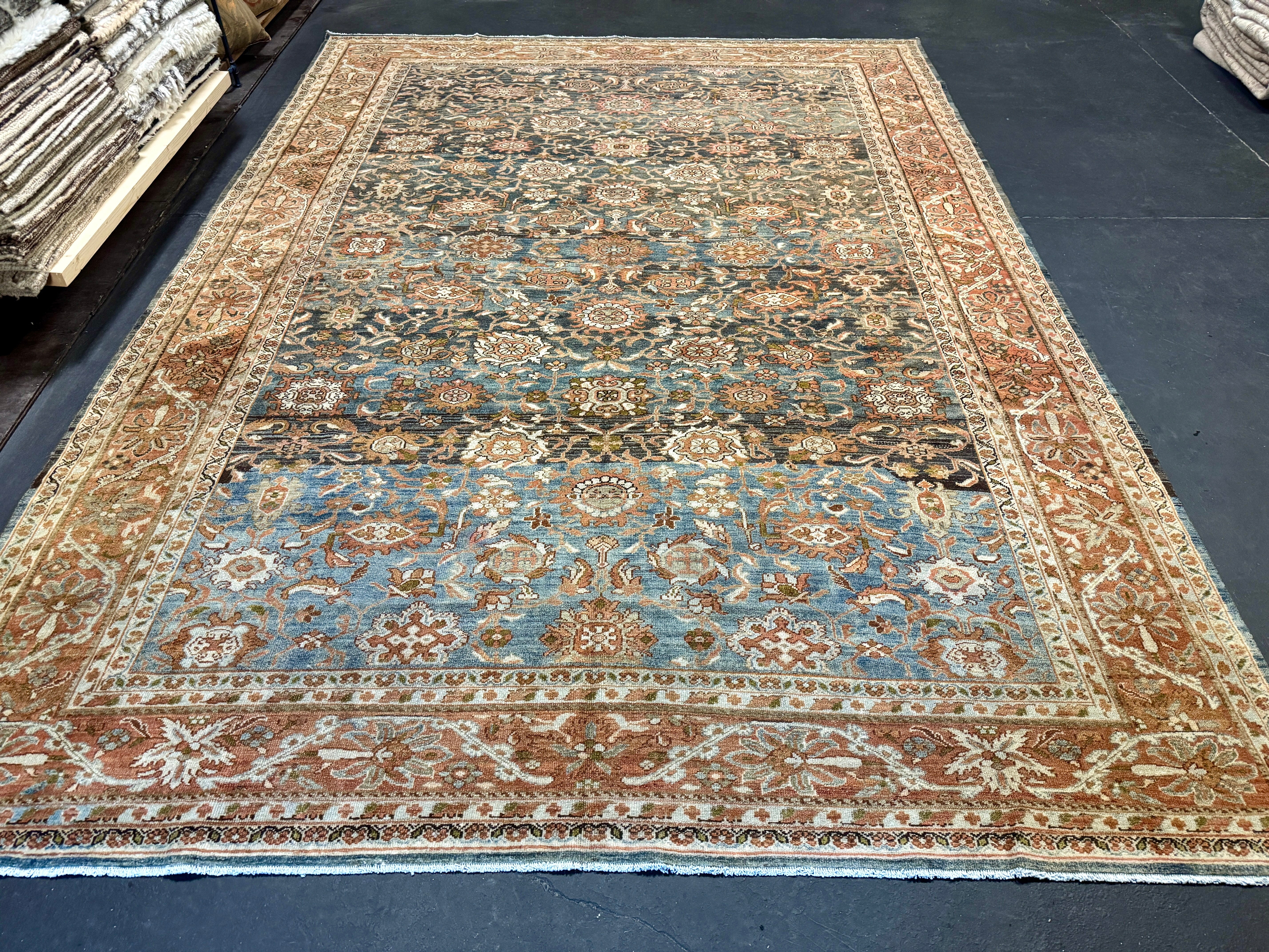 8’4 x 11’9 Classic Antique Carpet Muted Blue, Rust & Beige 5773 Linda's Barn
