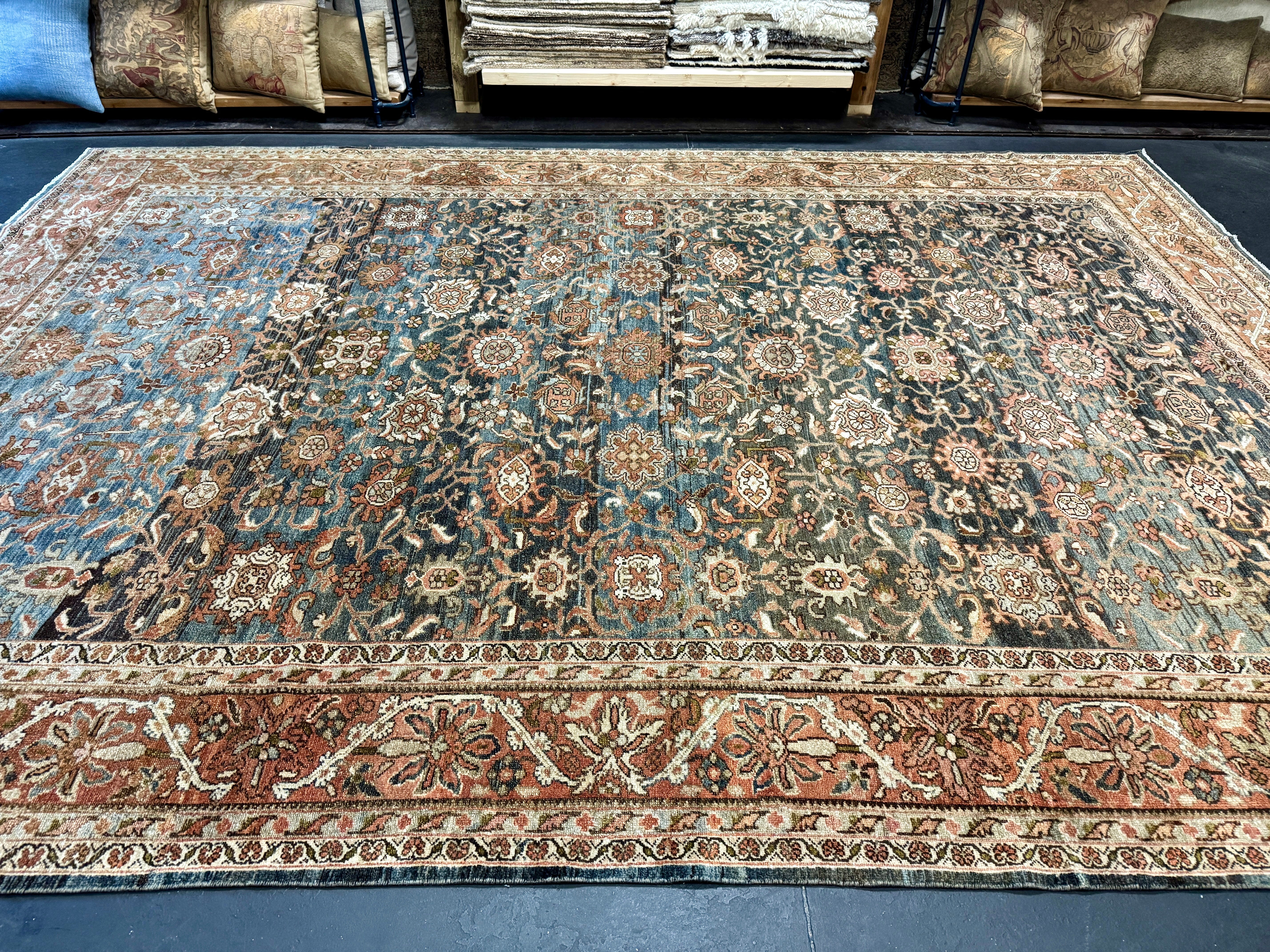 8’4 x 11’9 Classic Antique Carpet Muted Blue, Rust & Beige 5773 Linda's Barn