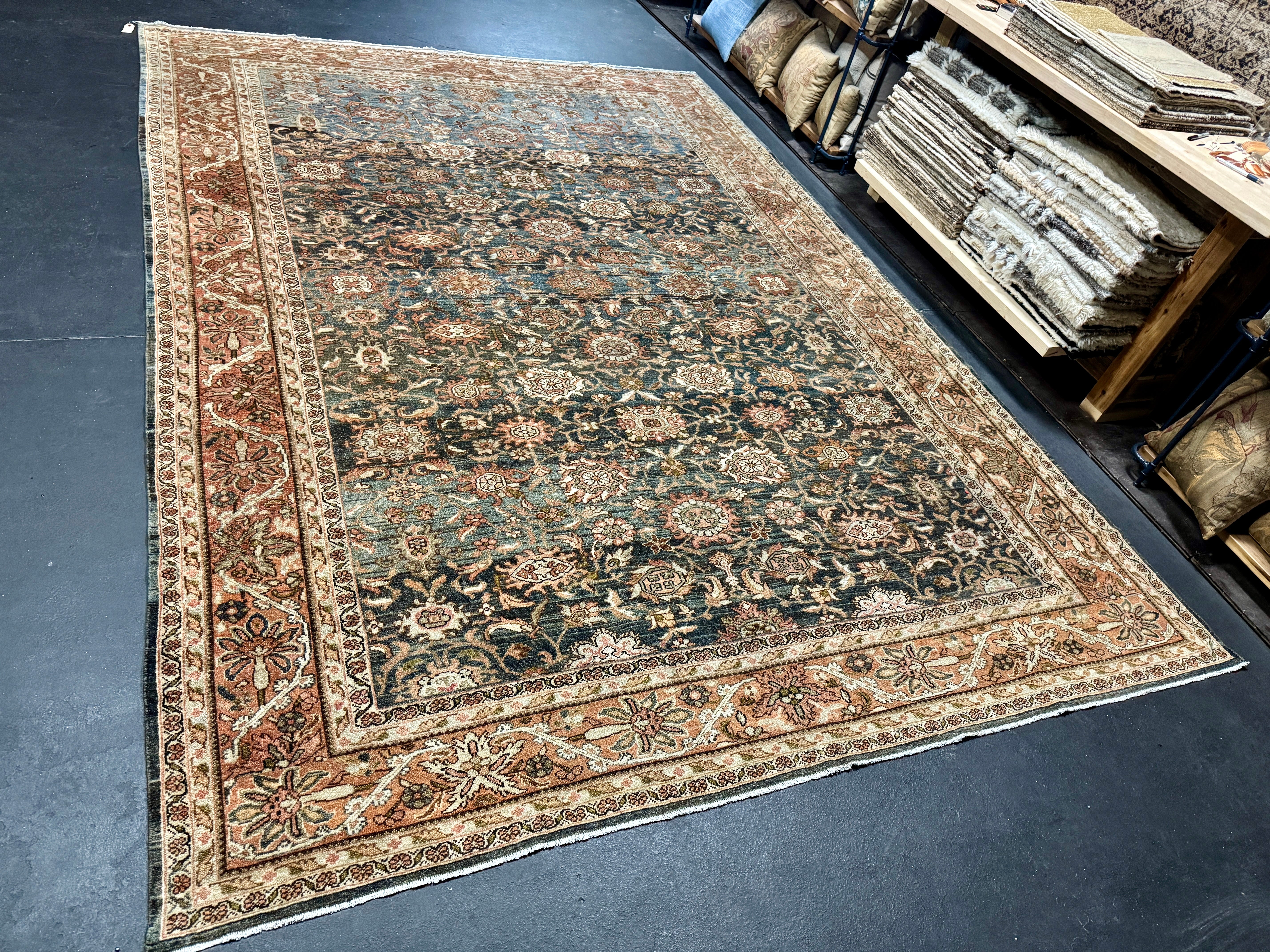 8’4 x 11’9 Classic Antique Carpet Muted Blue, Rust & Beige 5773 Linda's Barn