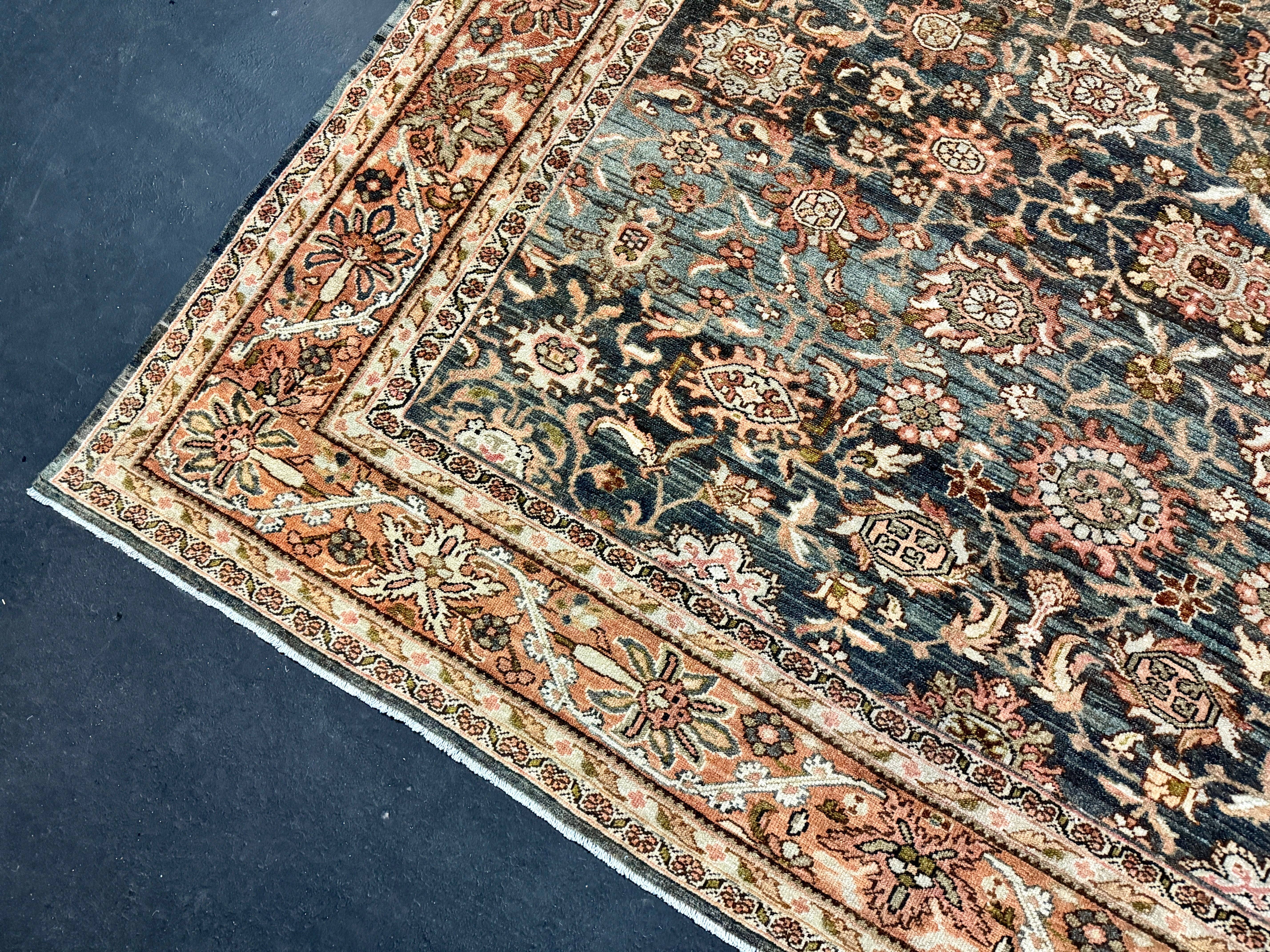 8’4 x 11’9 Classic Antique Carpet Muted Blue, Rust & Beige 5773 Linda's Barn