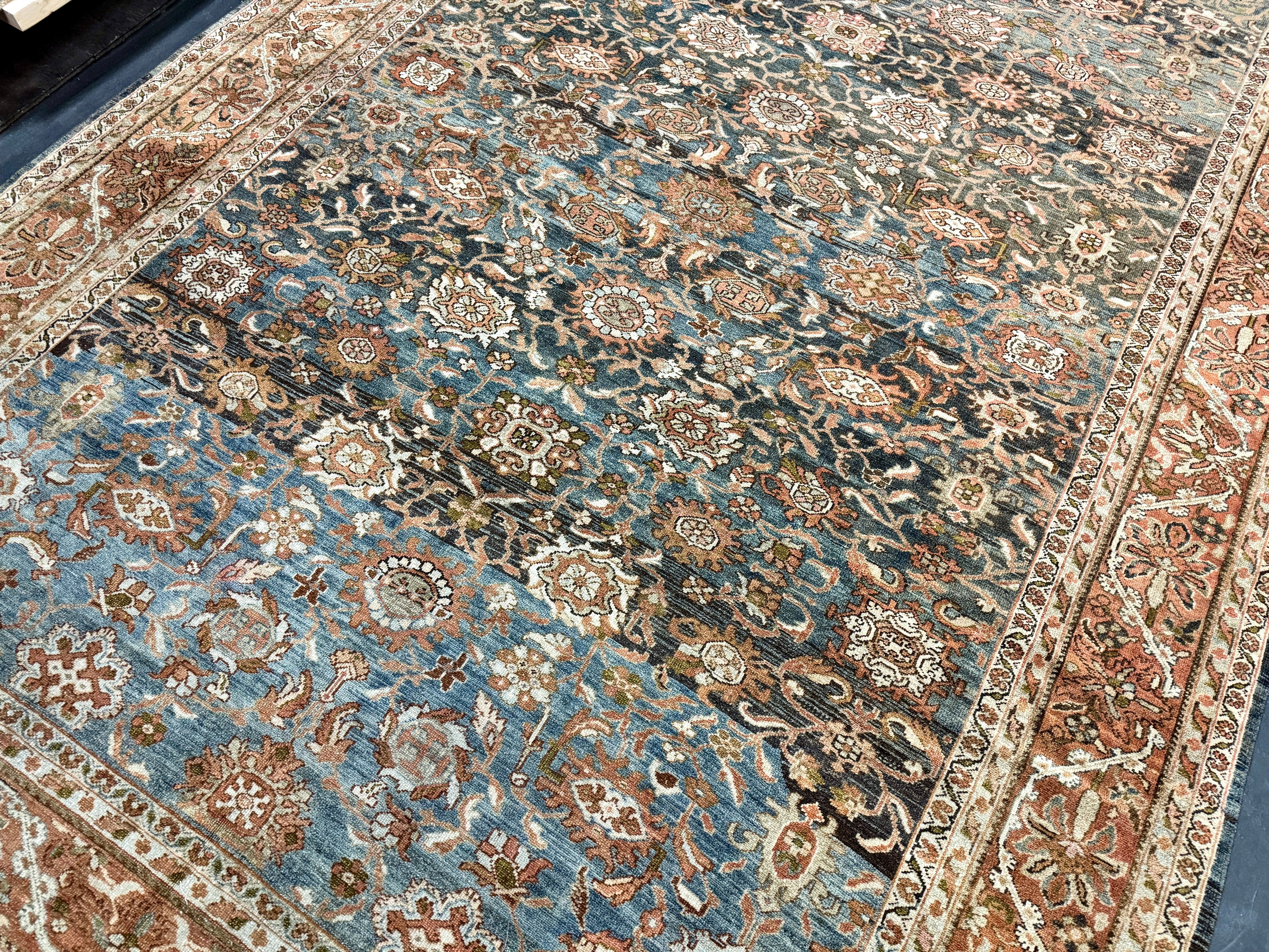 8’4 x 11’9 Classic Antique Carpet Muted Blue, Rust & Beige 5773 Linda's Barn
