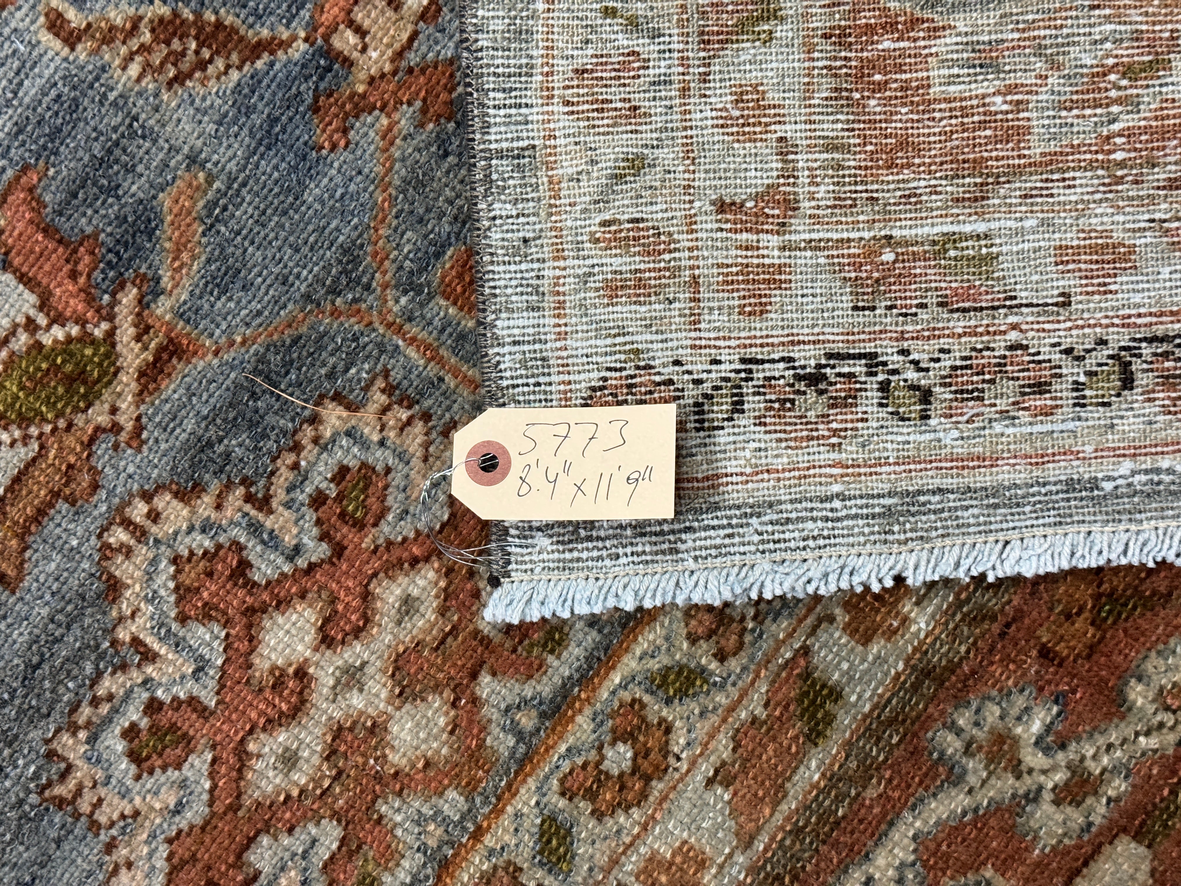 8’4 x 11’9 Classic Antique Carpet Muted Blue, Rust & Beige 5773 Linda's Barn