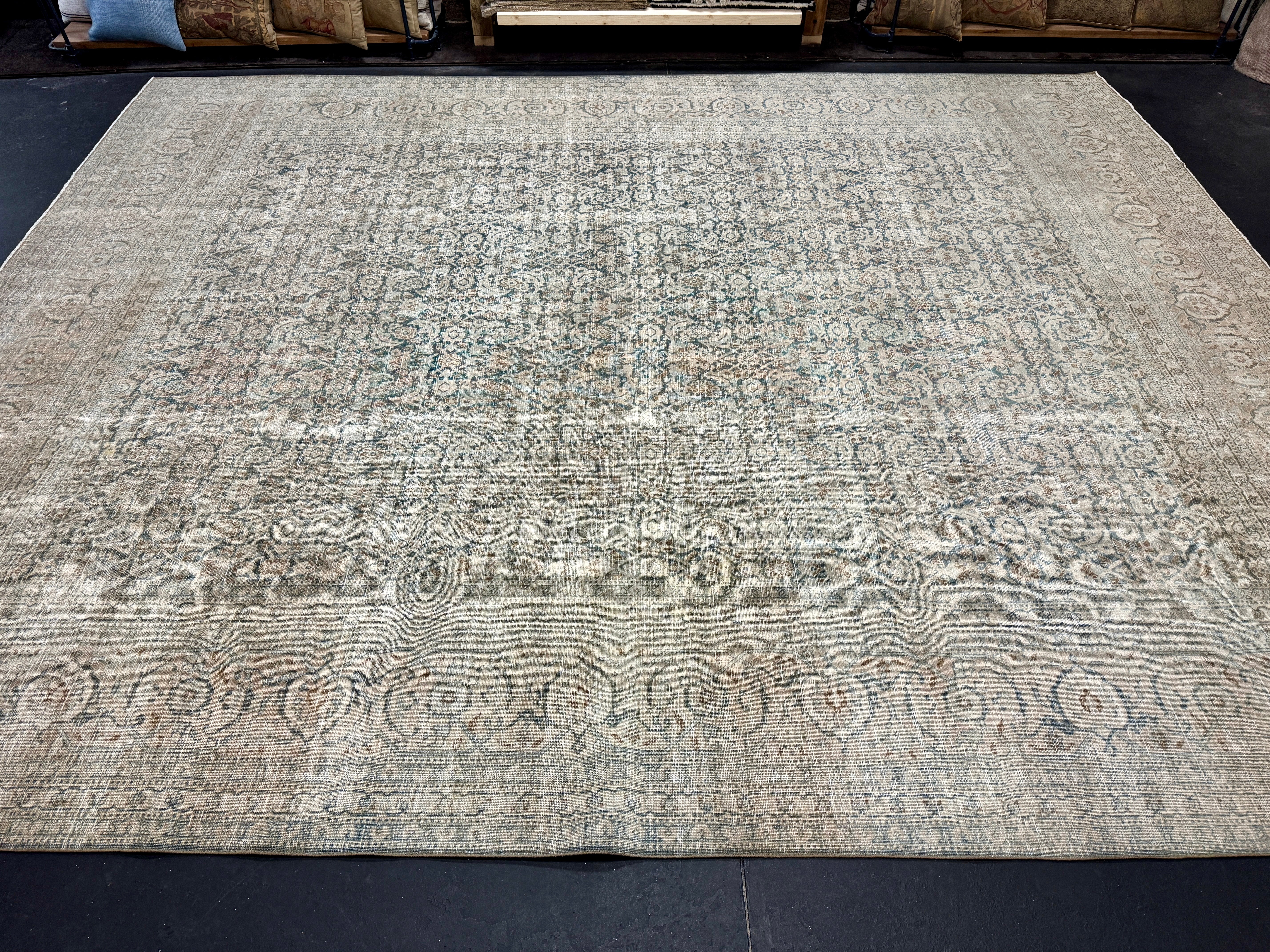 10’5 x 13’1 Classic Antique Rug Muted  Gray-Beige, Denim, Teal & Camel 5778 Linda's Barn