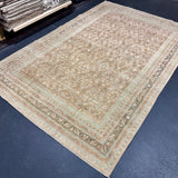 6’5 x 9’8 Vintage Rug Muted Camel Beige, Sea Foam Green & Blue 5771