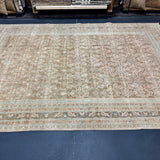 6’5 x 9’8 Vintage Rug Muted Camel Beige, Sea Foam Green & Blue 5771