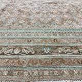 6’5 x 9’8 Vintage Rug Muted Camel Beige, Sea Foam Green & Blue 5771