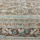 6’5 x 9’8 Vintage Rug Muted Camel Beige, Sea Foam Green & Blue 5771