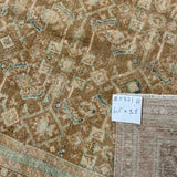 6’5 x 9’8 Vintage Rug Muted Camel Beige, Sea Foam Green & Blue 5771
