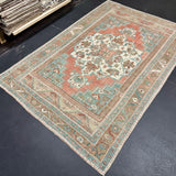 5’9 x 8’7 Vintage Turkish Taspinar Rug Muted Copper, Teal, Taupe & Cream 5781