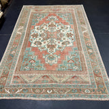 5’9 x 8’7 Vintage Turkish Taspinar Rug Muted Copper, Teal, Taupe & Cream 5781