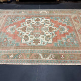 5’9 x 8’7 Vintage Turkish Taspinar Rug Muted Copper, Teal, Taupe & Cream 5781