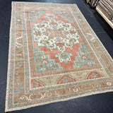 5’9 x 8’7 Vintage Turkish Taspinar Rug Muted Copper, Teal, Taupe & Cream 5781