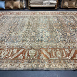 10’3 x 13’2’ Antique Carpet Muted Steel Blue, Rust & Beige 5785