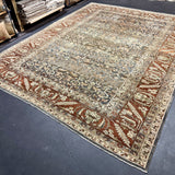 10’3 x 13’2’ Antique Carpet Muted Steel Blue, Rust & Beige 5785