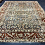 10’3 x 13’2’ Antique Carpet Muted Steel Blue, Rust & Beige 5785