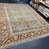 10’3 x 13’2’ Antique Carpet Muted Steel Blue, Rust & Beige 5785