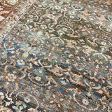 10’3 x 13’2’ Antique Carpet Muted Steel Blue, Rust & Beige 5785