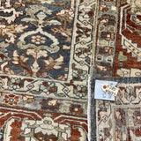 10’3 x 13’2’ Antique Carpet Muted Steel Blue, Rust & Beige 5785