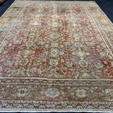 10’3 x 13’9’ Antique Carpet Muted Warm Red, Black, Gray & Beige 5786