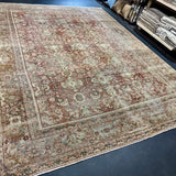 10’3 x 13’9’ Antique Carpet Muted Warm Red, Black, Gray & Beige 5786