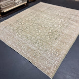 8’2 x 9’9 Vintage Oushak Rug Muted Sage Green, Taupe & Light Brown 5784