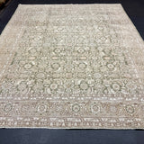 8’2 x 9’9 Vintage Oushak Rug Muted Sage Green, Taupe & Light Brown 5784