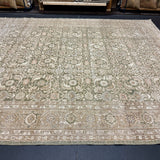 8’2 x 9’9 Vintage Oushak Rug Muted Sage Green, Taupe & Light Brown 5784