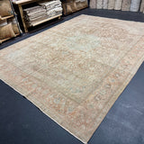9’4 x 12’7 Vintage Rug Muted Blush Beige, Brown & Teal 5787