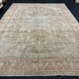 9’4 x 12’7 Vintage Rug Muted Blush Beige, Brown & Teal 5787