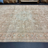 9’4 x 12’7 Vintage Rug Muted Blush Beige, Brown & Teal 5787