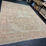 9’4 x 12’7 Vintage Rug Muted Blush Beige, Brown & Teal 5787