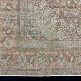 9’4 x 12’7 Vintage Rug Muted Blush Beige, Brown & Teal 5787