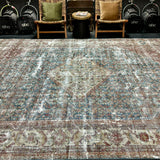 8’9 x 12’4 Classic Antique Rug Muted Red, Blue & Gray