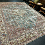 8’9 x 12’4 Classic Antique Rug Muted Red, Blue & Gray