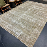 8’2 x 12’ Classic Antique Rug Muted Turquoise Blue, Olive, Taupe & Camel