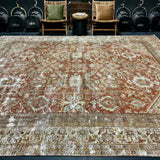 10’4 x 13’ Classic Antique Rug Muted Rust, Sage, Brown & Bone