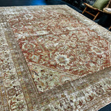 10’4 x 13’ Classic Antique Rug Muted Rust, Sage, Brown & Bone