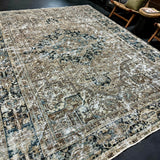 9’1 x 12’Classic Vintage Rug Muted Ink Blue, Tan &  Brown