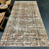 5’2 x 11’ Antique Wide Runner Black , Wine & Taupe Gallery Entry Hall Rug
