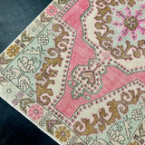 4’4 x 7’5 Vintage Oushak Rug Muted Pink, Seafoam Green & Caramel