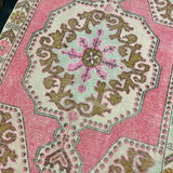 4’4 x 7’5 Vintage Oushak Rug Muted Pink, Seafoam Green & Caramel