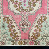 4’4 x 7’5 Vintage Oushak Rug Muted Pink, Seafoam Green & Caramel