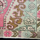 4’4 x 7’5 Vintage Oushak Rug Muted Pink, Seafoam Green & Caramel